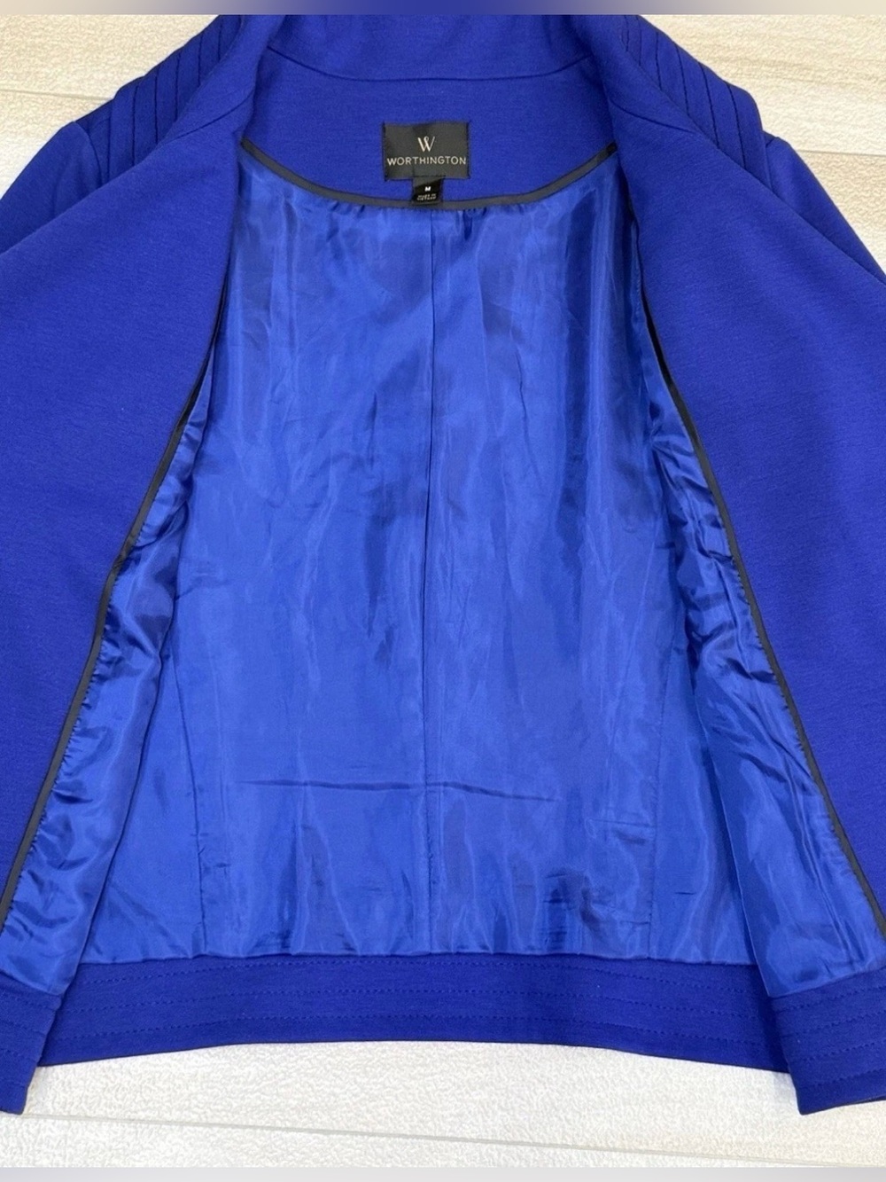 Worthington Women's Moto Jacket Blue Side
Zip Up Long Sleeve Zip Pockets Size M - Picture 4 of 12